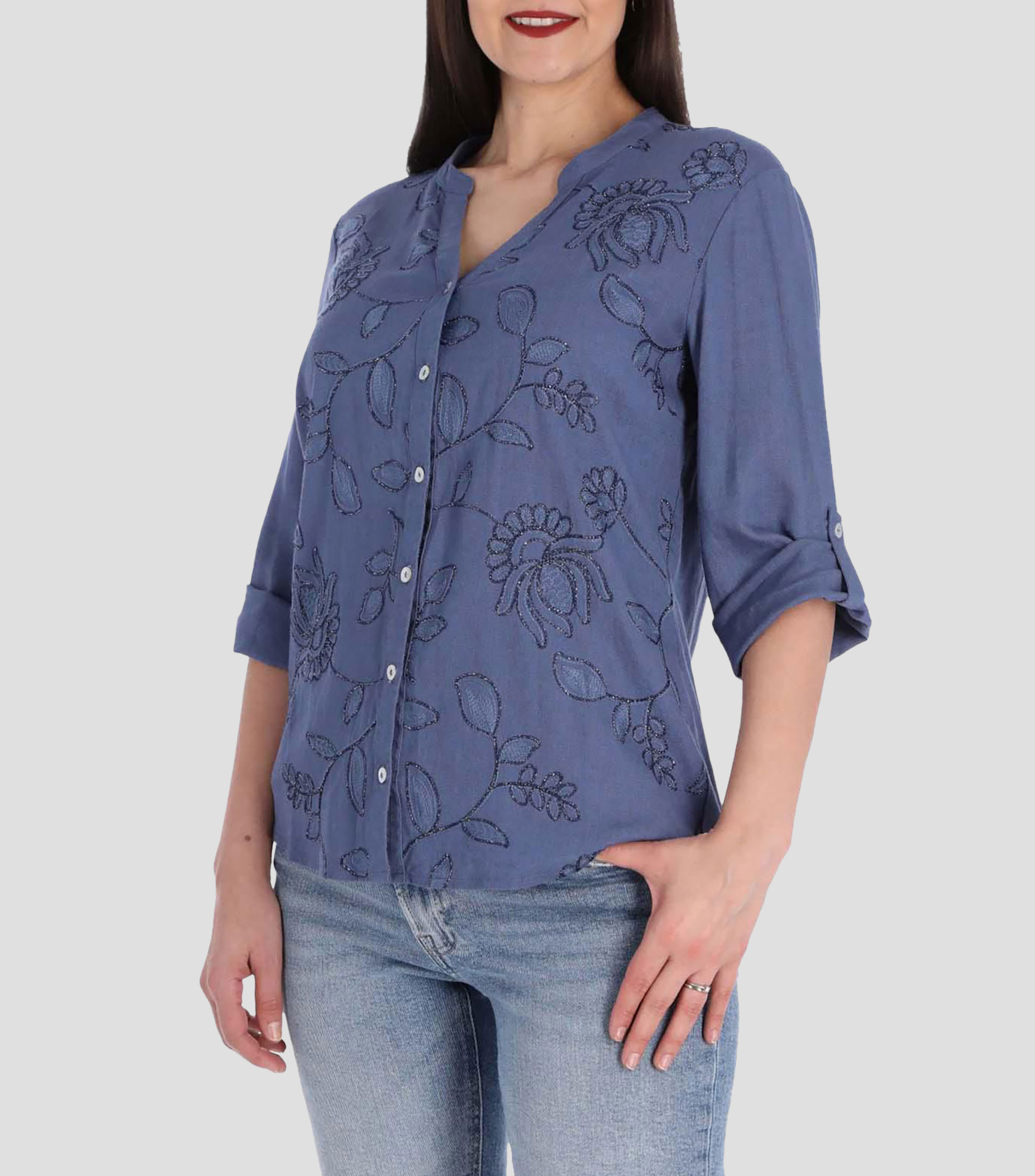 Blusa lisa manga 3/4 con trabilla ajustable Mujer